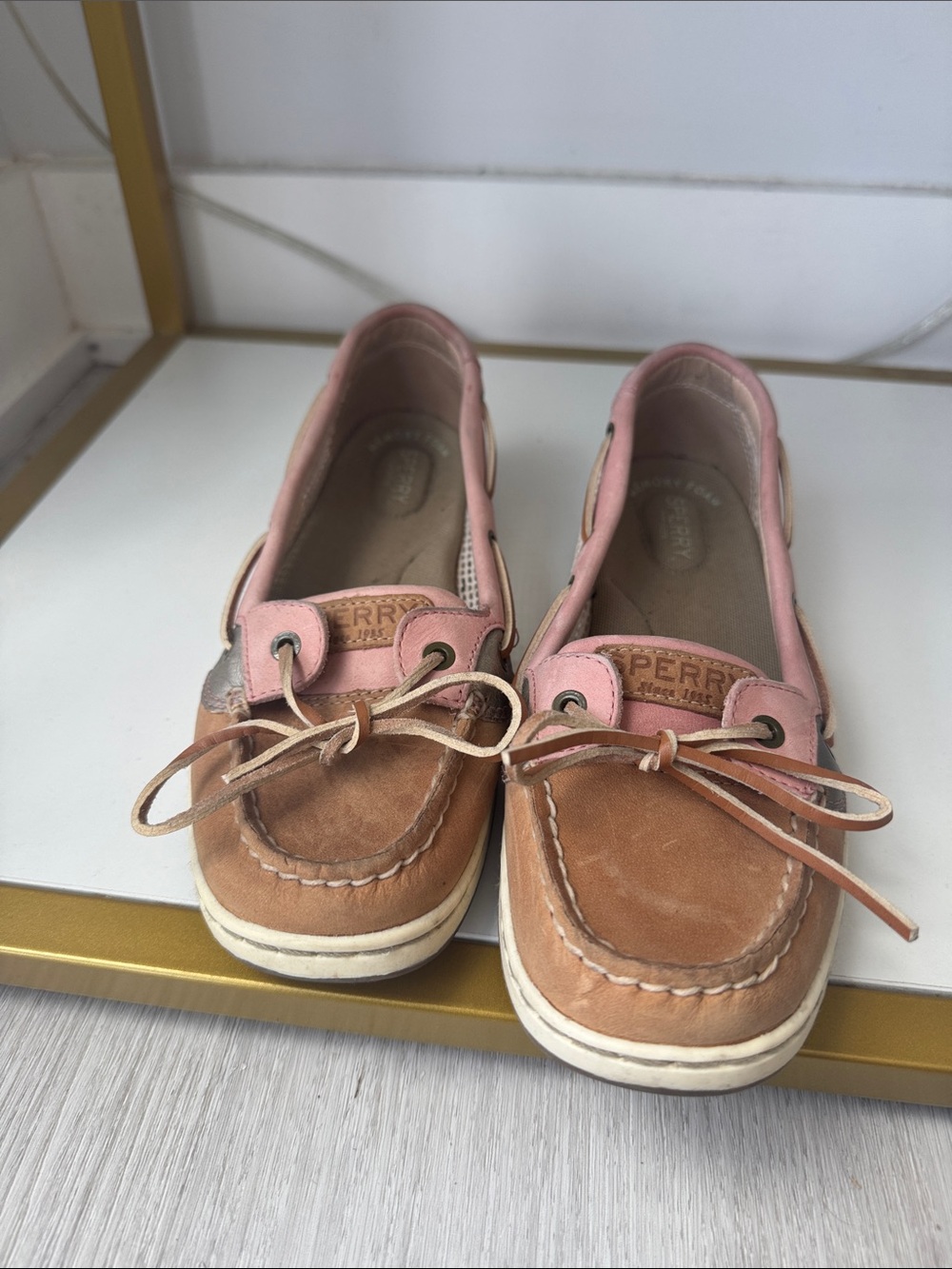 Sperry Women's Two-Tone Tan and Pink Moccasin Boat Shoes